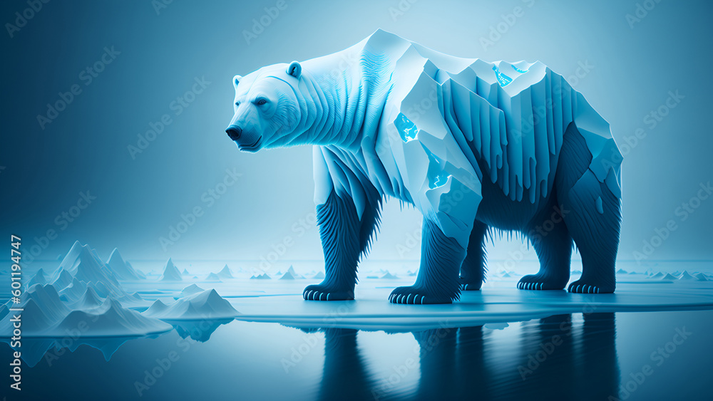 Polar Bear standing on melting ice cap, climate change and global