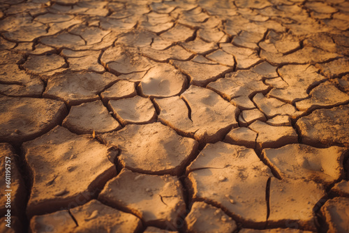 Drought soil background. Close up of soil ground cracks because of drought. Generative AI