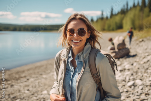 young adult woman traveling...