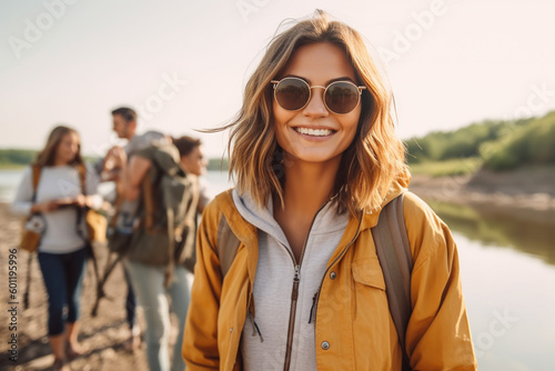 young adult woman traveling...