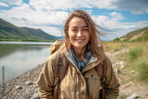 young adult woman traveling...