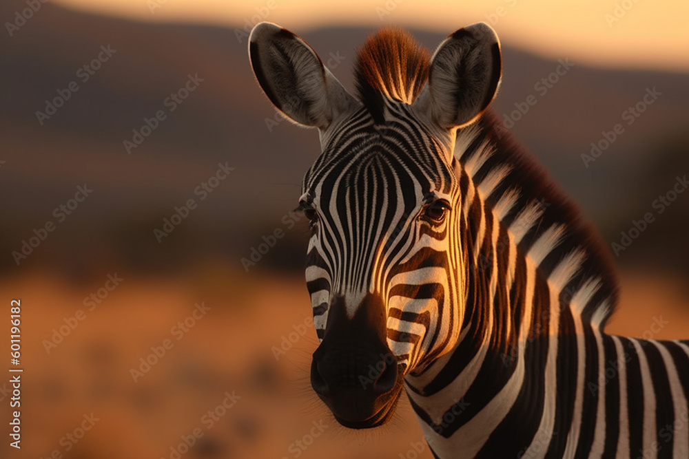 Naklejka premium Beautiful zebra in the savannah. Ai generated