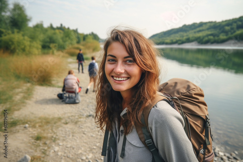 young adult woman traveling...