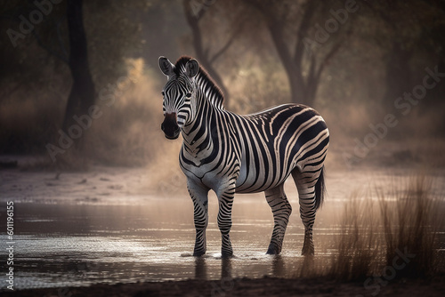 Beautiful zebra in the savannah. Ai generated