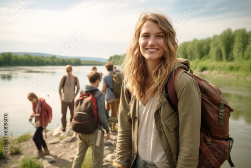 young adult woman traveling...