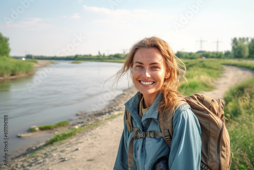 young adult woman traveling...