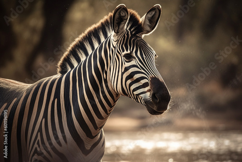 Beautiful zebra in the savannah. Ai generated
