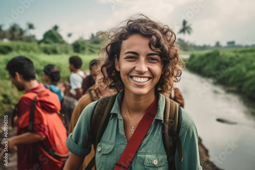 young adult woman traveling...