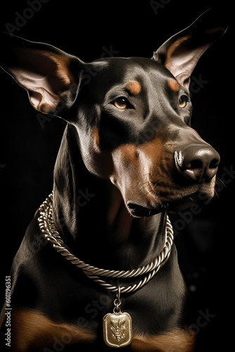 portrait of a brutal Doberman dog on a dark background in the studio. the image was created using artificial intelligence © КРИСТИНА Игумнова