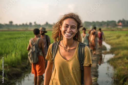 young adult woman traveling...