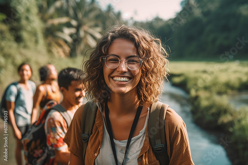 young adult woman traveling...