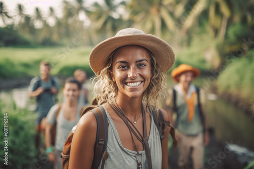 young adult woman traveling...