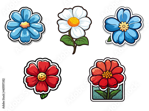 Cartoonish Flower Stickers in different styles and colours.