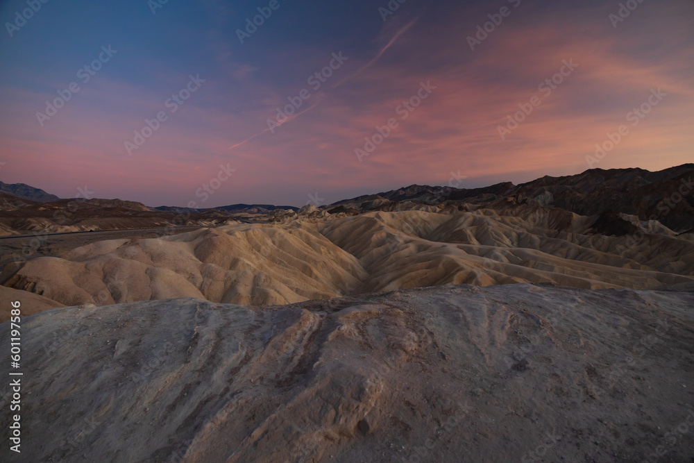 Zabriskie Point at sunset in Death Valley National Park, California