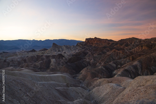 Zabriskie Point at sunset in Death Valley National Park  California