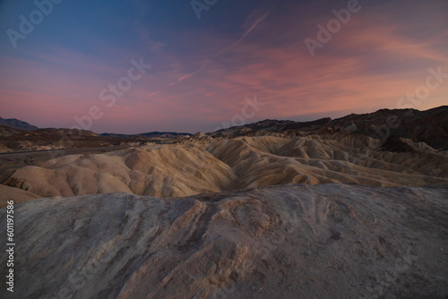 Zabriskie Point at sunset in Death Valley National Park  California
