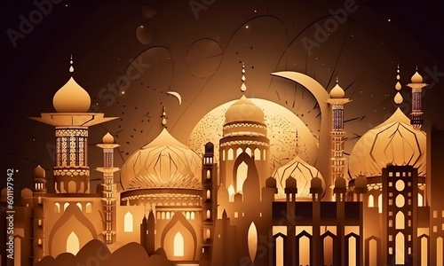 an illustration, letterless ramadan greeting card, ai generative photo