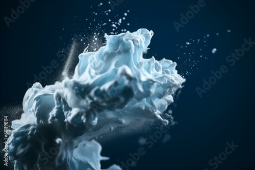 Shaving foam on blue isolated bg. Generative AI