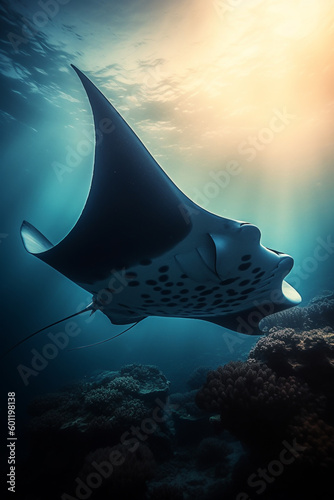 Valokuva Beautiful manta ray under the ocean