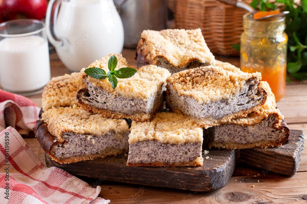 Delicious cottage cheese poppyseed cake made of shortcrust pastry