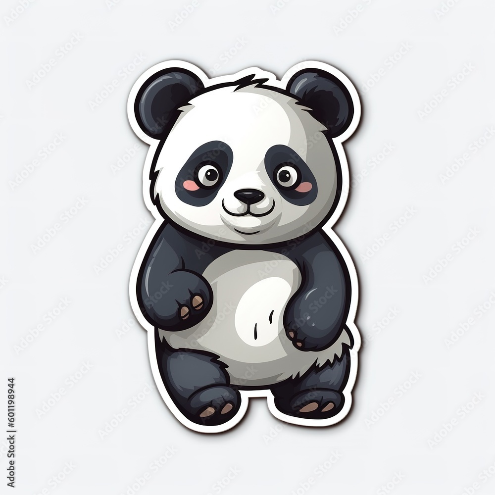 Cartoon sticker of a Panda bear over white background. Generative AI illustration