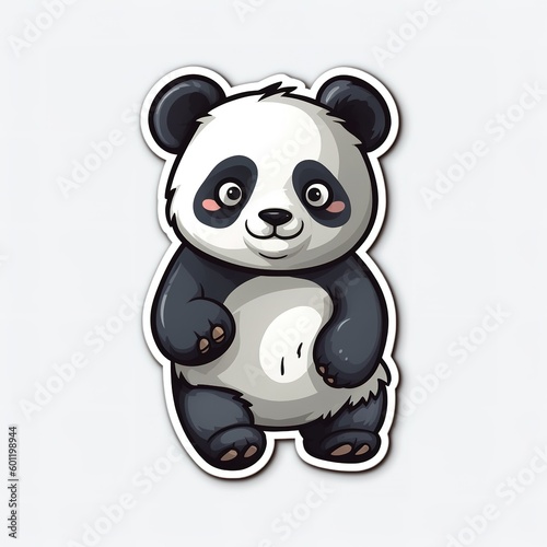 Cartoon sticker of a Panda bear over white background. Generative AI illustration