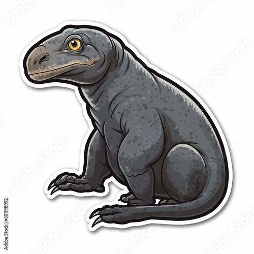 Cartoon sticker of Komodo dragon over white background. Generative AI illustration © Pajaros Volando
