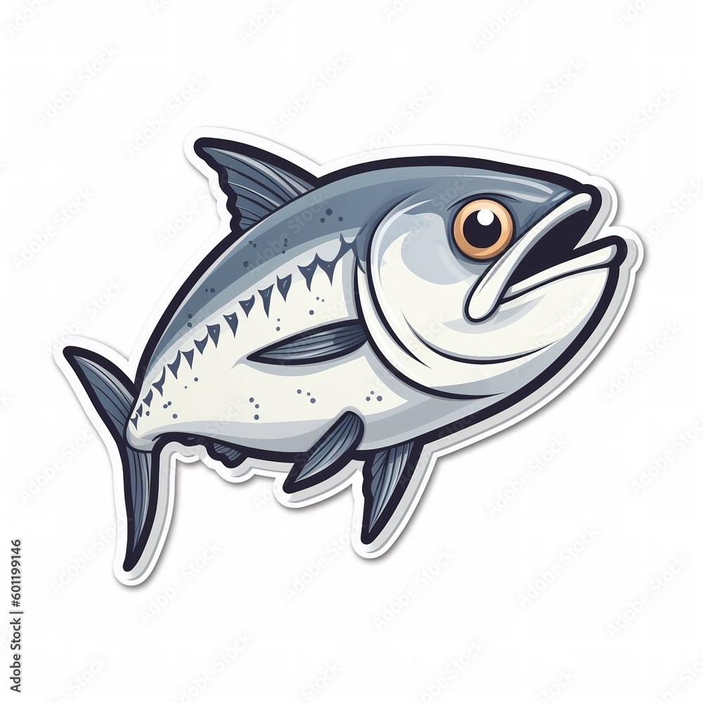 Obraz premium Cartoon sticker of a Tuna fish over white background. Generative AI illustration