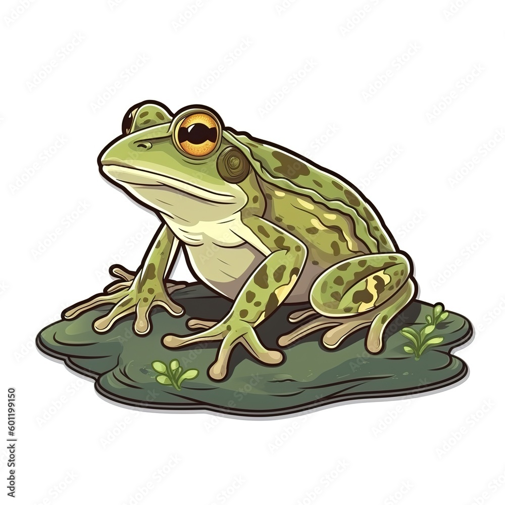 Obraz premium Cartoon sticker of a Frog over white background. Generative AI illustration