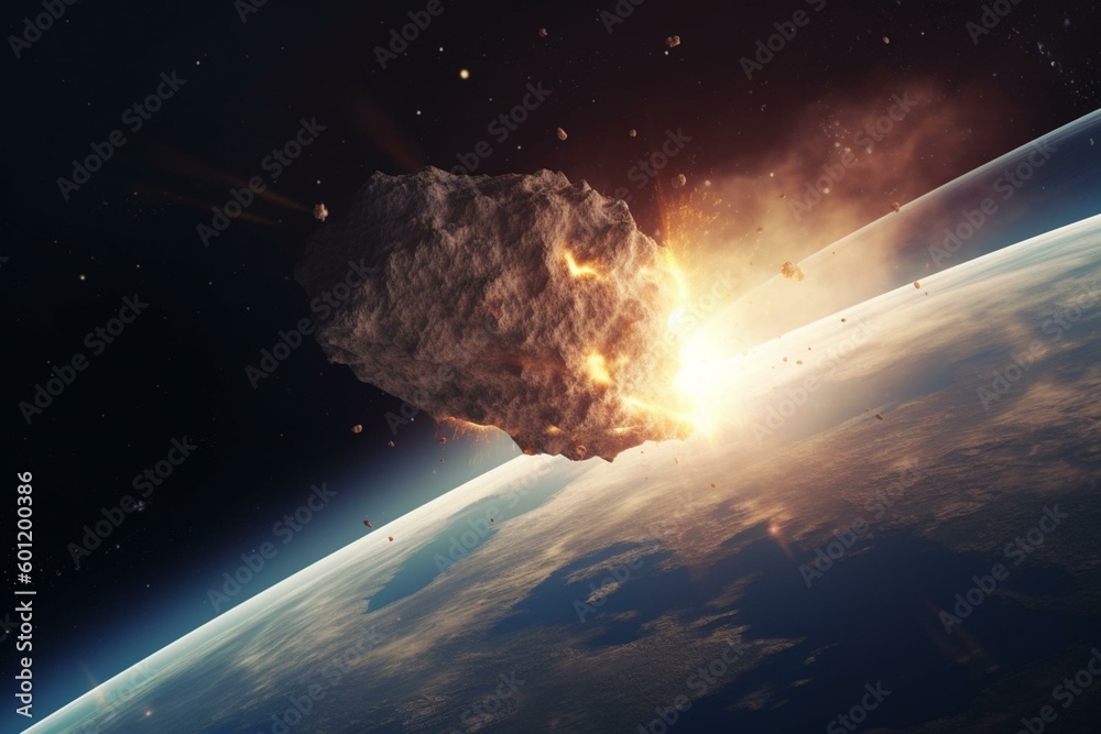 View of the catastrophic comet crash on Earth seen from outer space. Generative AI