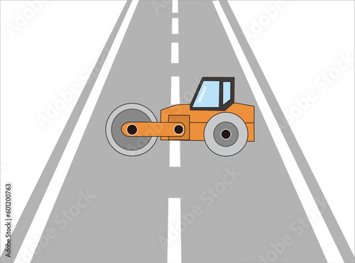 舗装道路をつくるロードローラーの車両。