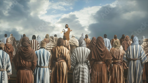 Jesus Christ and Twelve Apostles in Domus Galilaeae Sermon on the Mount 3D render