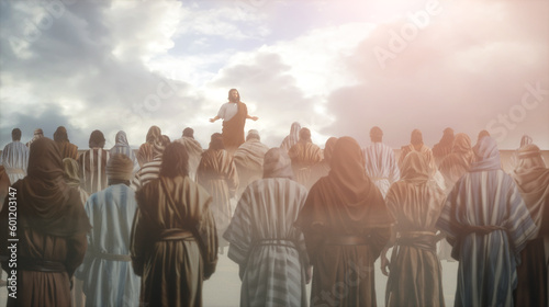 Jesus Christ and Twelve Apostles in Domus Galilaeae Sermon on the Mount 3D render photo