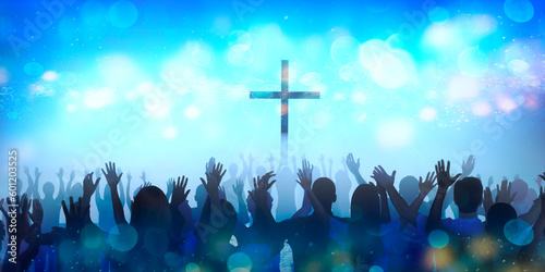 concept christian church worship and praise God show, the silhouette of the hands at concert 3D render