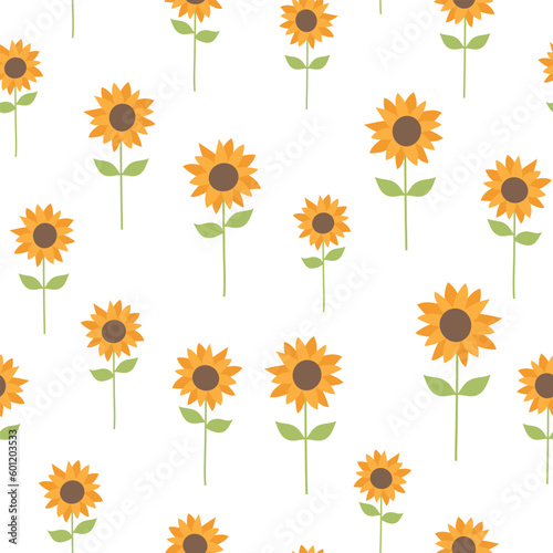 Seamless pattern with sunflowers. Vector illustration on white background. It can be used for wallpapers, wrapping, cards, patterns for clothes and other.