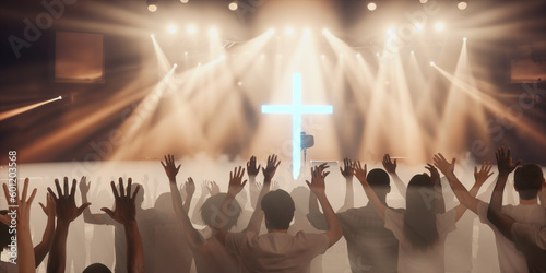 Photography concept christian church worship and praise God show, the silhouette of the hand