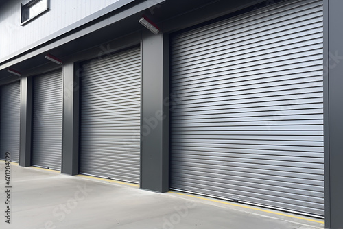 Photographie Industrial Grey Roller Garage Doors: AI Generated Image