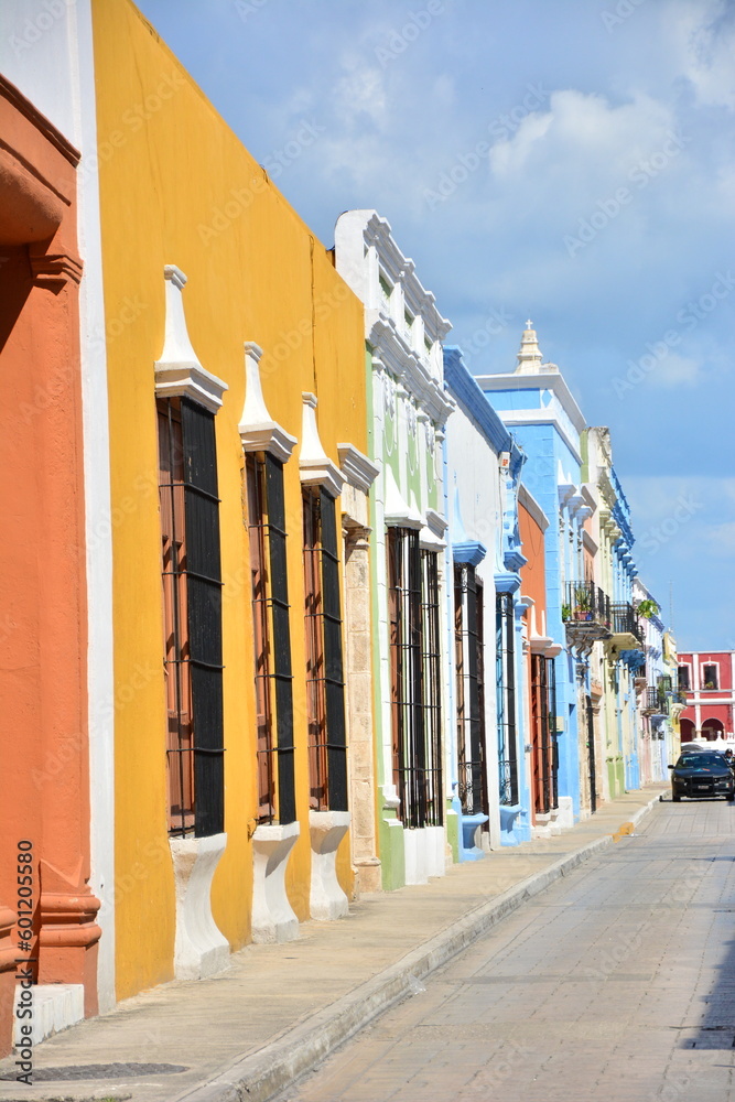 beautiful colorful buildings in one of the Mexican towns - obrazy, fototapety, plakaty 