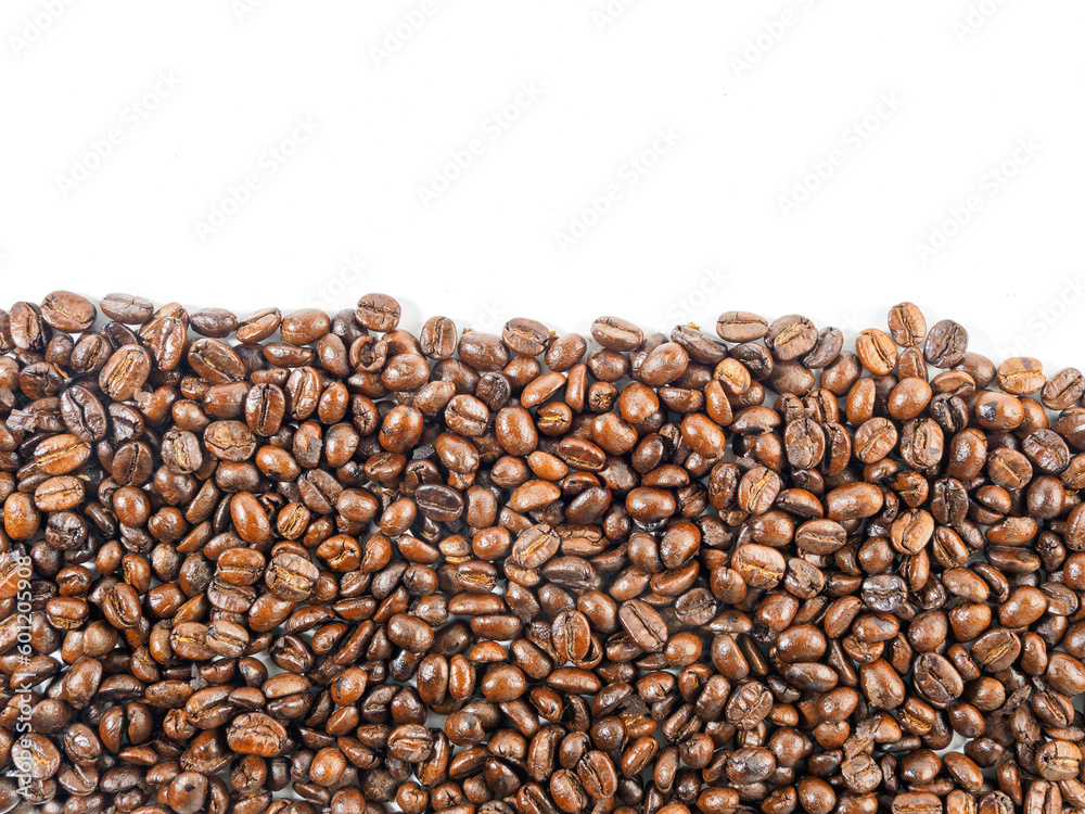 Arabica coffee beans roasted fragrant ready to make coffee that people like to drink placed on the white background looks beautiful Arabica coffee beans roasted fragrant ready to make coffee that people like to drink placed on the white background looks beautiful