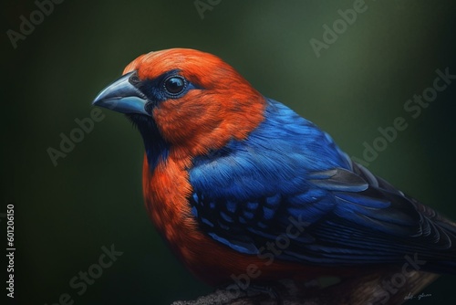 Oil painting of a tanager bird. Generative AI