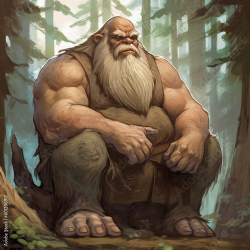 A hill giant sitting in a forest concept art Generative Ai photo