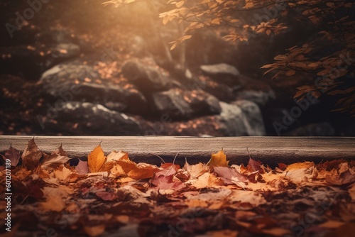 Autumnal backdrop with cascading leaves & open area for text. Generative AI