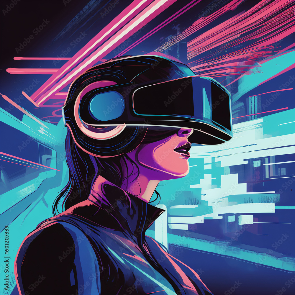A futuristic woman wearing a virtual reality headset Generative Ai