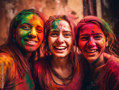 A group of young women covered in colored powder Generative Ai © Eduardo