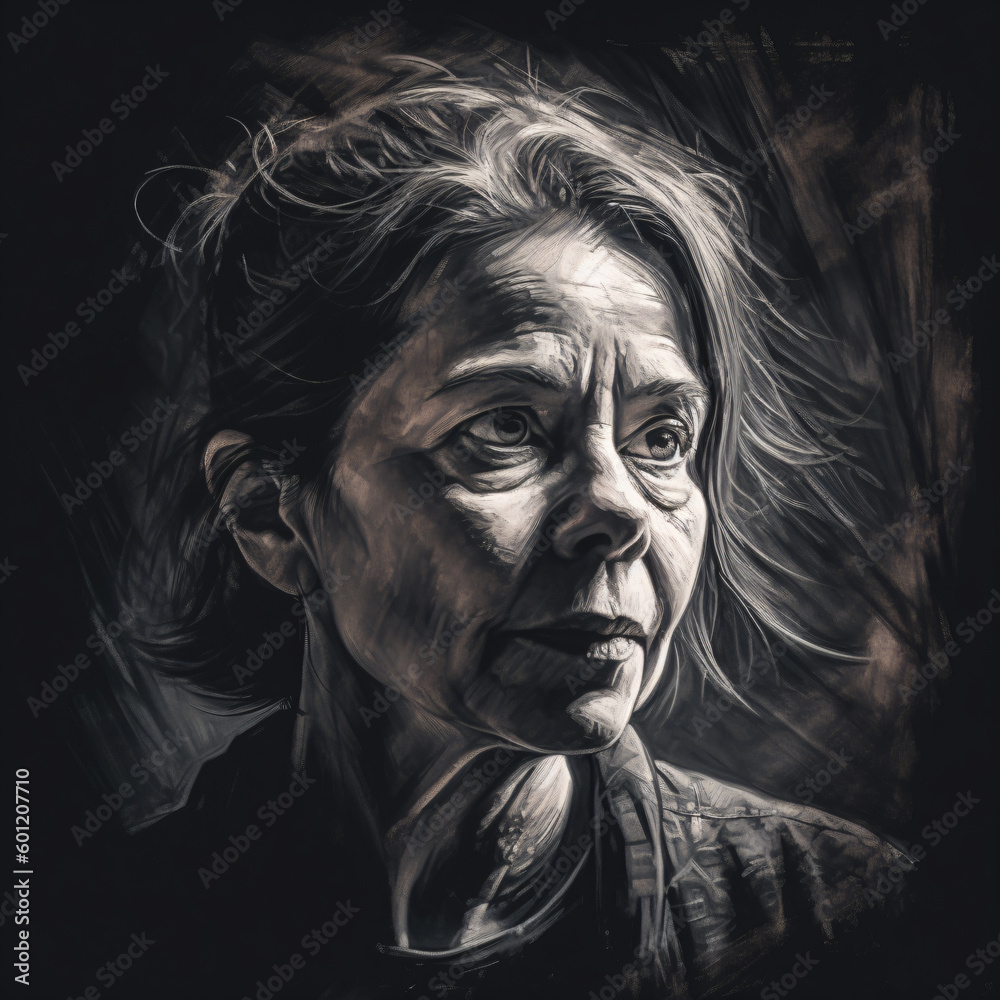 A black and white drawing of an old woman Generative Ai A black and white drawing of an old woman Generative Ai