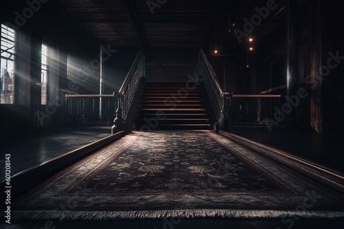 Elevated platform covered in dark carpet. Generative AI © Darian