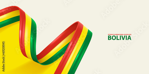 Bolivia ribbon flag, bent waving ribbon in colors of the Bolivia national flag. National flag background. photo