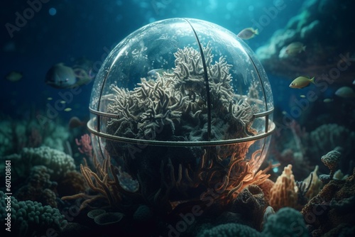 Globe on 3D seabed. Generative AI