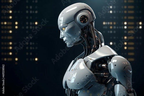 White modern ai robot think or calculate, close-up. AI generated, human enhanced © top images