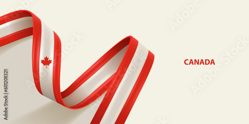 Canada ribbon flag. Bent waving ribbon in colors of the Canada national flag. National flag background.
